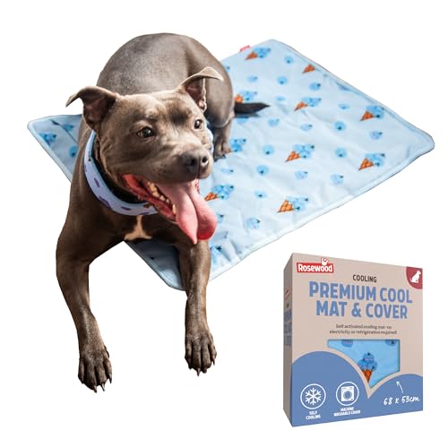 Rosewood Premium Kühlmatte und Bezug für Hunde – Blaubeer-Eiscreme-Druck, krallenresistenter Bezug, wasserabweisende Unterseite und kühlende Oberseite, kühlende Linderung bei heißem Wetter, 53 x 68 cm von Rosewood