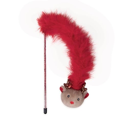Rosewood Roxy Rentier Katze Teaser Zauberstab - Festliches Katzenminze Spielzeug mit Federboa & Sparkly Lametta Stick - Interaktives Weihnachtsspiel für Katzen & Kätzchen - Chase, Jump & Swat Holiday von Rosewood