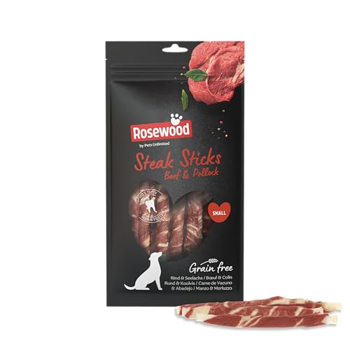 Rosewood Steak Sticks Rind & Seelachs – Kausnacks aus Rinderhaut für Hunde – Unterstützt die Zahnpflege – Getreide- & glutenfrei – Ohne künstliche Zusätze – 90 g von Rosewood