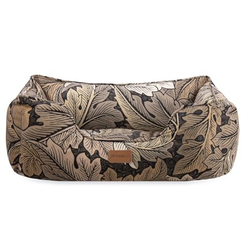 Rosewood x Morris & Co. Acanthus Boxbett für Hunde, mittelgroßes Hundebett, Khaki, gepolsterte Seiten, Rutschfester Boden, waschbar, luxuriöser William Morris Print von Rosewood