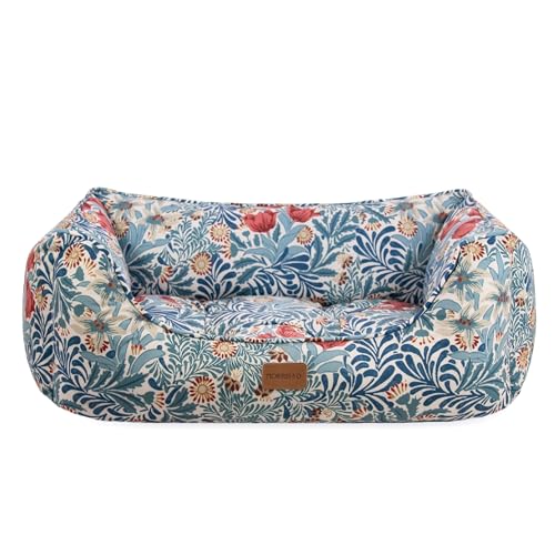 Rosewood x Morris & Co. Bower Berry Box-Bett für Hunde, großes Hundebett, Blau, gepolsterte Seiten, Rutschfester Boden, waschbar, luxuriöser William Morris Print von Rosewood