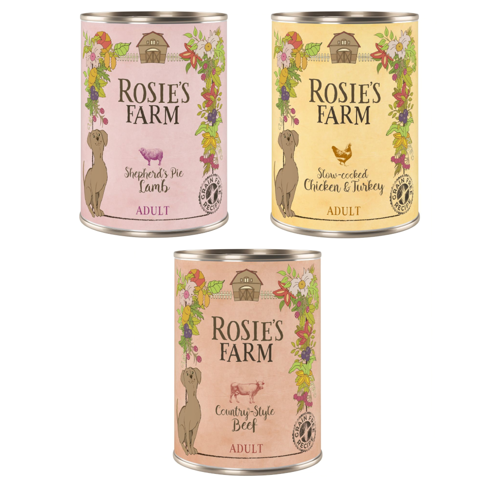 5 + 1 gratis! Rosie's Farm Adult 6 x 400 g - Mix Paket (3 Sorten) von Rosie's Farm