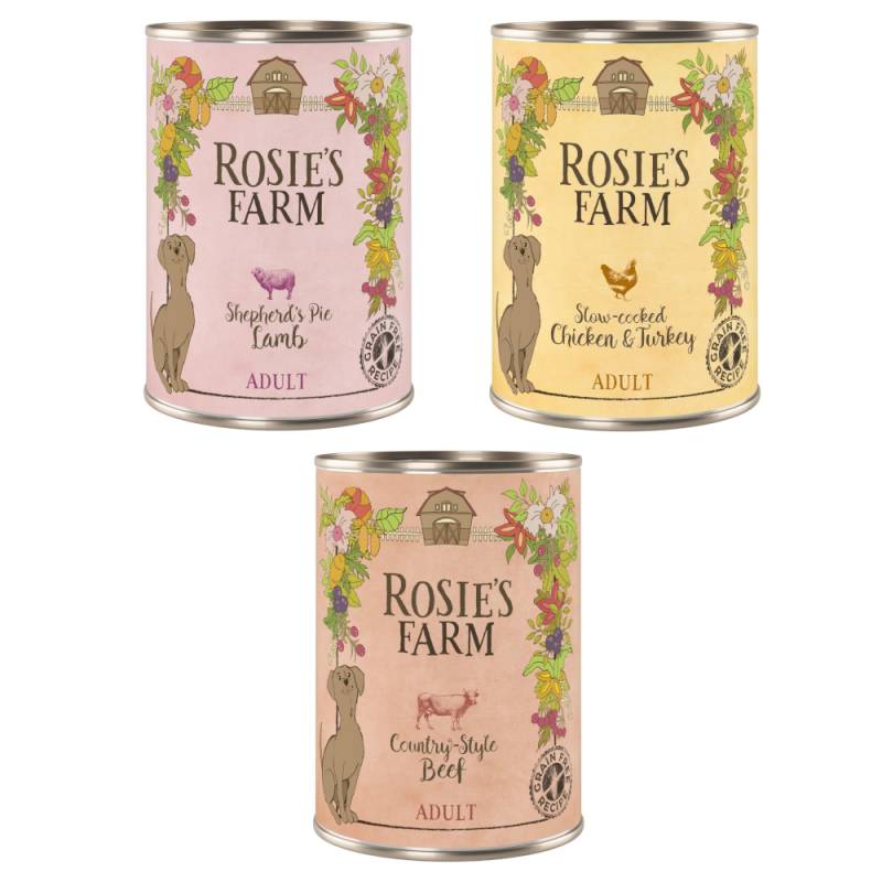 5 + 1 gratis! Rosie's Farm Adult 6 x 400 g - Mix Paket (3 Sorten) von Rosie's Farm