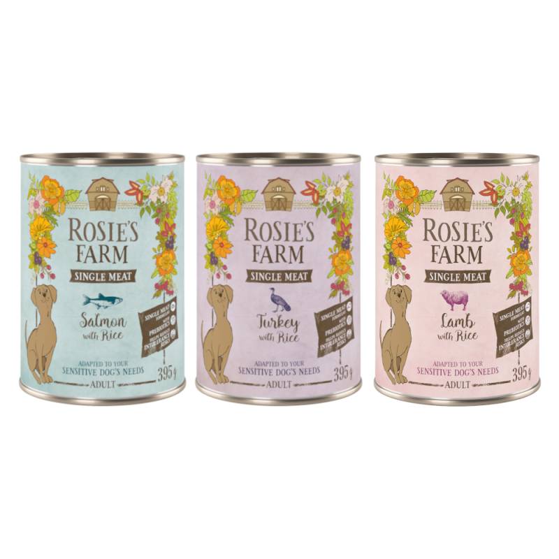 Rosie's Farm Single Meat Adult 6 x 395 g - Mix (Truthahn & Reis, Lamm & Reis, Fisch & Reis) von Rosie's Farm