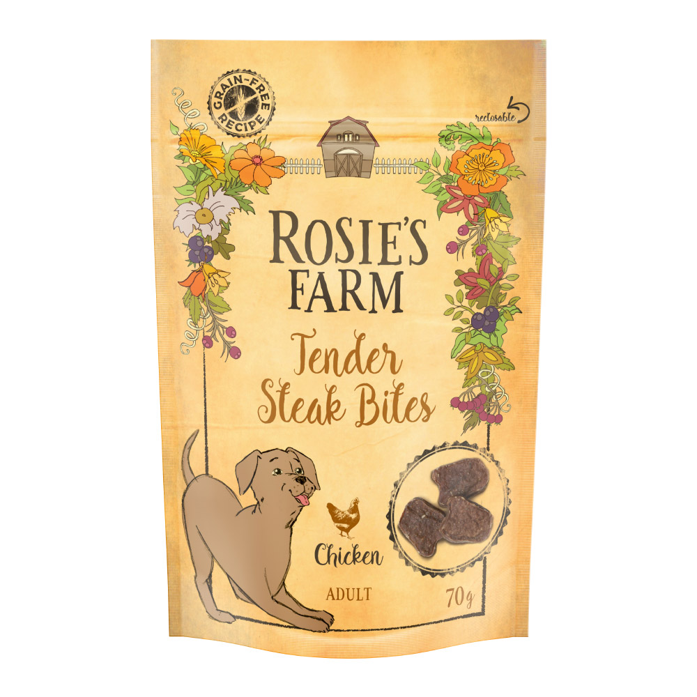 Rosie's Farm Snacks Adult "Tender Steak Bites" Huhn - Sparpaket: 5 x 70 g Rosie's Farm Snacks Adult "Tender Steak Bites" Huhn - Sparpaket: 5 x 70 g von Rosie's Farm