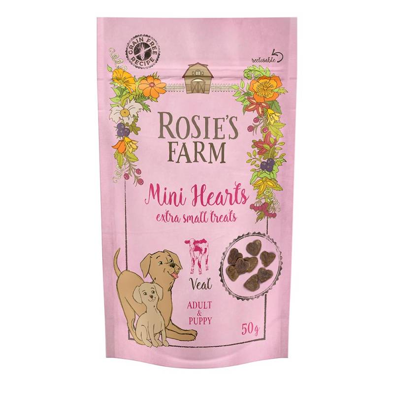 Rosie's Farm Snacks zum Sonderpreis! - 50 g Puppy & Adult "Mini Hearts" Kalb von Rosie's Farm