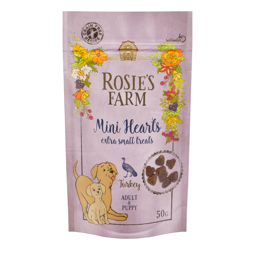 Rosie's Farm Snacks zum Sonderpreis! - 50 g Puppy & Adult "Mini Hearts" Truthahn von Rosie's Farm