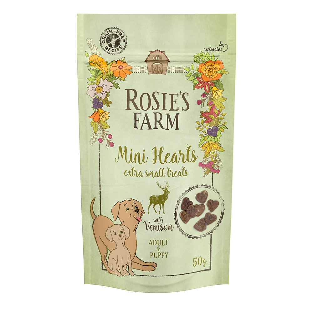 Rosie's Farm Snacks zum Sonderpreis! - 50 g Puppy & Adult "Mini Hearts" Wild von Rosie's Farm