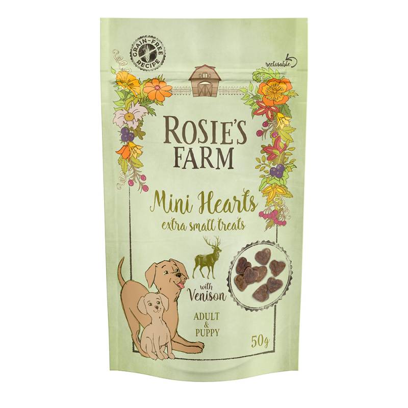 Rosie's Farm Snacks zum Sonderpreis! - 50 g Puppy & Adult "Mini Hearts" Wild von Rosie's Farm