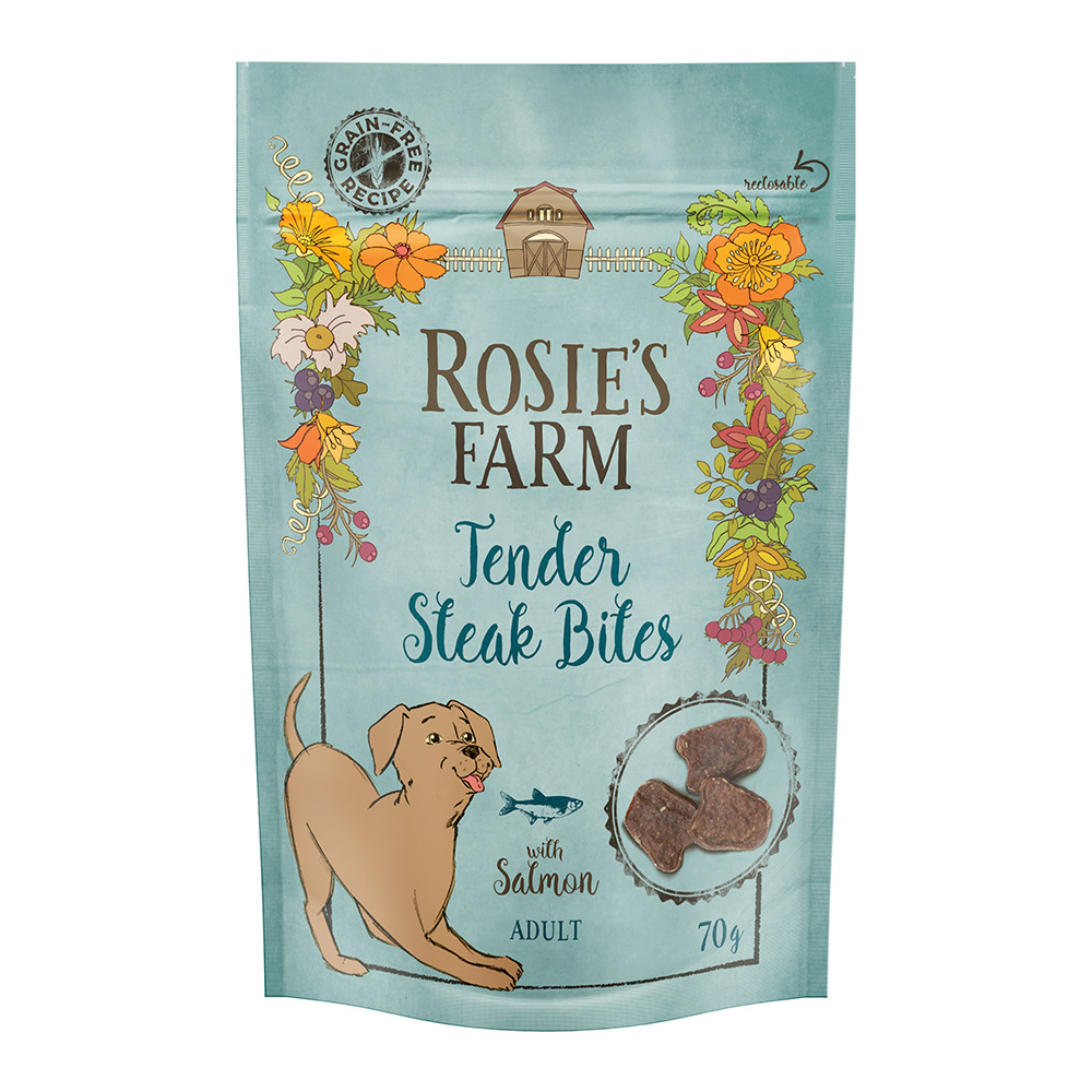 Rosie's Farm Snacks zum Sonderpreis! - 70 g Adult "Tender Steak Bites" Lachs von Rosie's Farm