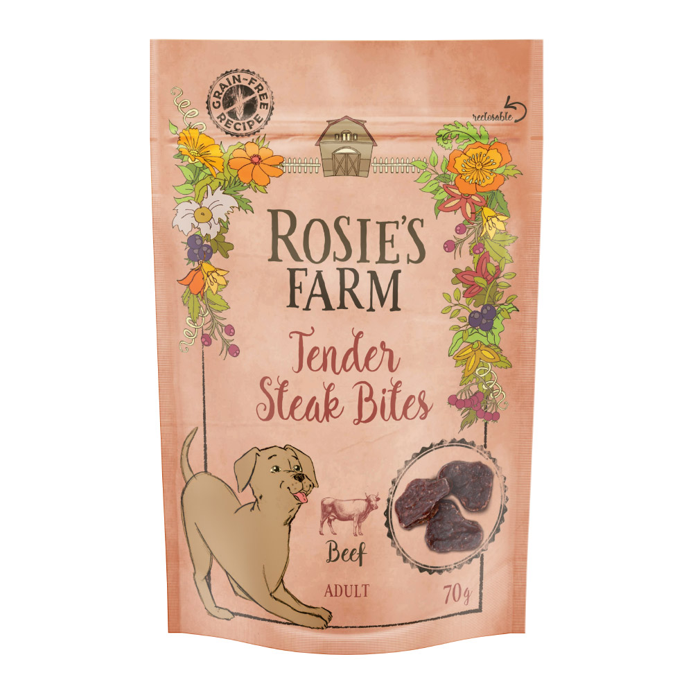 Rosie's Farm Snacks zum Sonderpreis! - 70 g Adult "Tender Steak Bites" Rind von Rosie's Farm