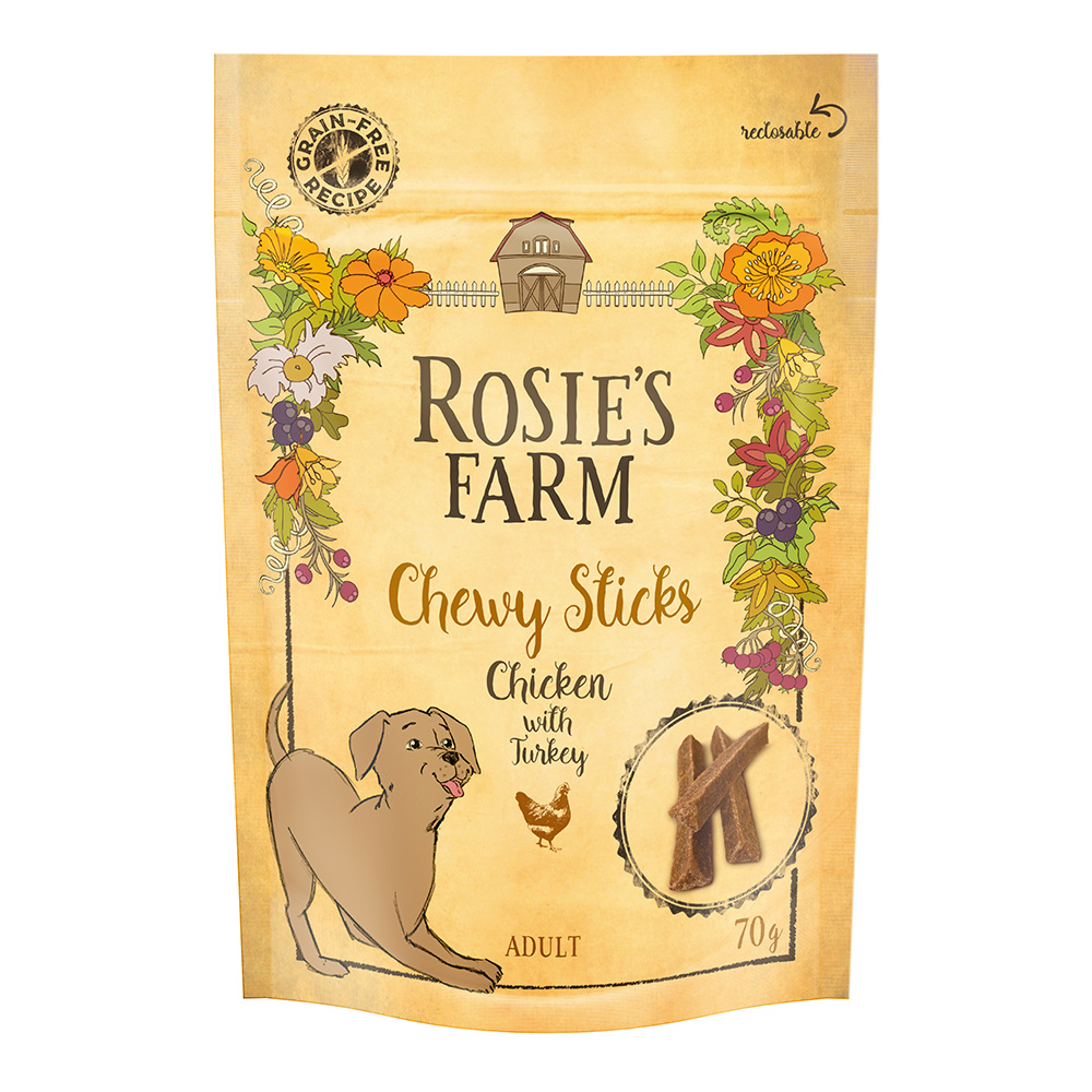 Rosie's Farm Snacks zum Sonderpreis! - 70 g "Chewy Sticks" Hühnchen mit Truthahn von Rosie's Farm
