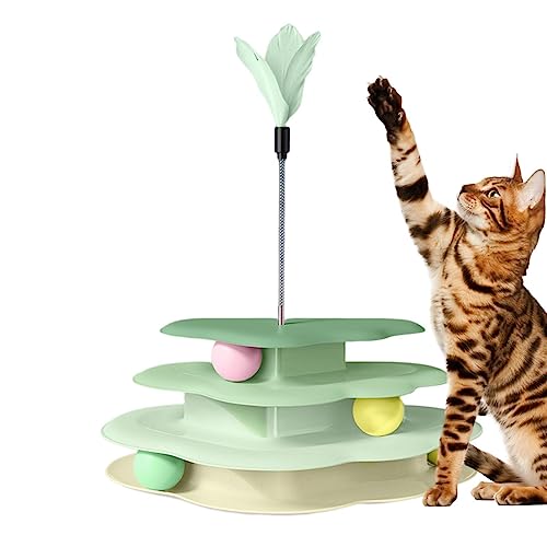 Rosixehird Katzenspielzeugroller - Vierschichtiges Katzenballspielzeug in Wolkenform - Katzen-Drehteller mit Feder-Katzen-Teaser, mehrstufiges Haustier-Kätzchen-Spielzeug zum Jagen, Trainieren, Jagen von Rosixehird