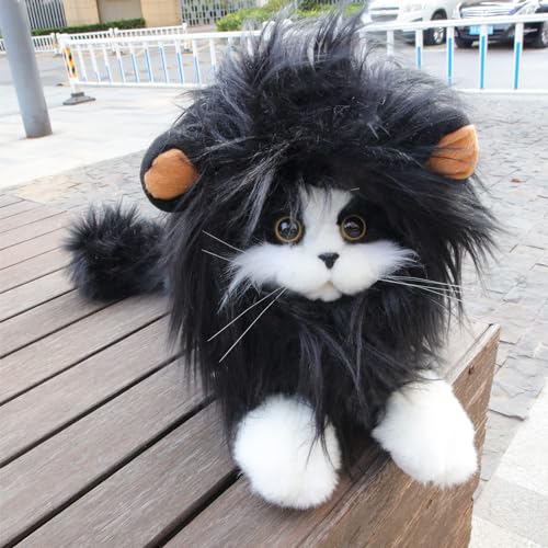 RosyLife Löwenmähne Perücke für Katzenkostüm, Haustier, verstellbar, waschbar, bequem, ausgefallenes Löwenhaar, Katzenkleidung, Kleid für Halloween, Weihnachten, Ostern, Festival, Party, Aktivität von RosyLife
