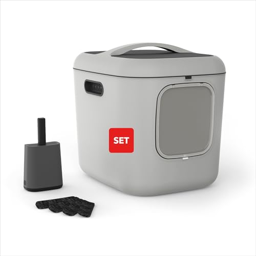 Rotho MyPet Bea XXL Katzenklo mit Haube und Schaufel, Kunststoff (PP recycelt), grau, (61,4 x 49,9 x 57,6 cm) von Rotho
