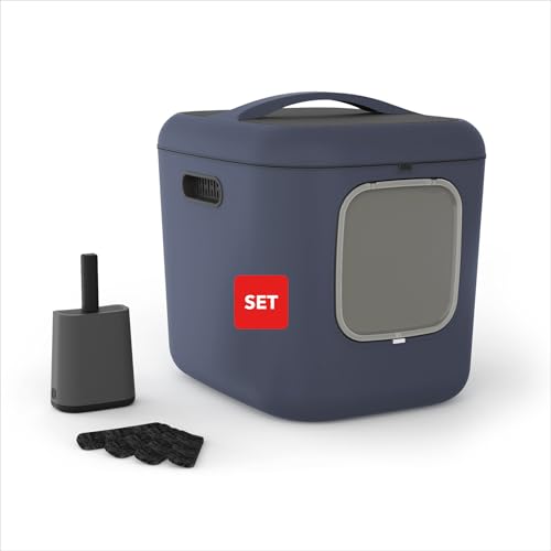 Rotho MyPet Bea XXL Katzenklo mit Haube und Schaufel, Kunststoff (PP recycelt), blau, (61,4 x 49,9 x 57,6 cm) von Rotho