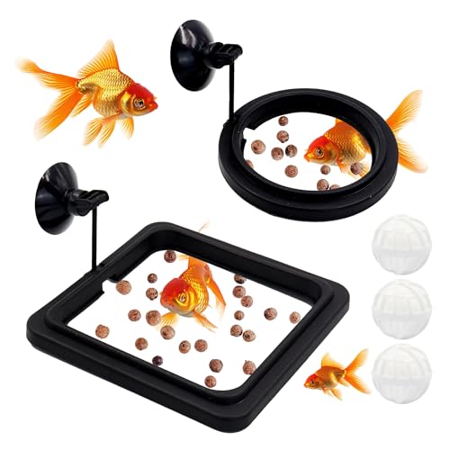 5 Stück Kunststoff futterring Aquarium mit starker Saugtasche & Filterkugel, Kleiner runder und quadratischer Aquarium Fisch Feeder, Aquarium Futterring für Goldfisch, Schwarz (Style 2) von Roucerlin