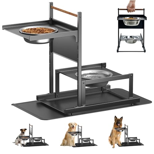 6 Stück Hundenäpfe aus Metall höhenverstellbare Hundenäpfe für mittelgroße Hunde mit unabhängiger Matte zum Füttern des Hundes, Futterständer für Hunde mit Station, Schwarz von Roucerlin