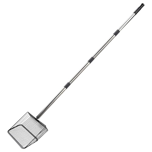 Roucerlin 25,4 cm große Hühnerkotschaufel, 4-in-1 ausziehbarer langer Griff für Hühnerstall, Streuschaufel (55,4 cm - 137,4 cm), abnehmbare, robuste Metallstreu-Siebschaufel für Haustierabfälle von Roucerlin
