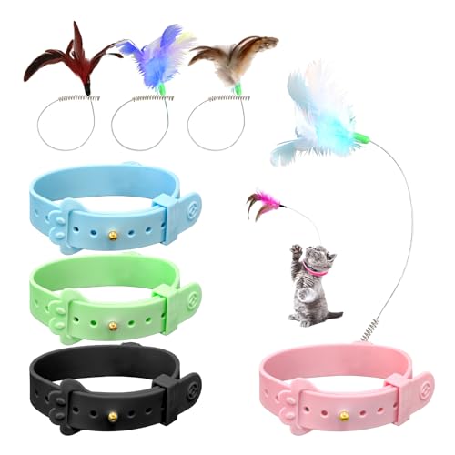 Roucerlin Katzenhalsband mit Federspielzeug und Glöckchen, interaktives Federhalsband, freihändiges interaktives Katzenhalsband, interaktives Spielzeug, Federstab-Teaser für Innenräume, Kätzchen, Hals von Roucerlin