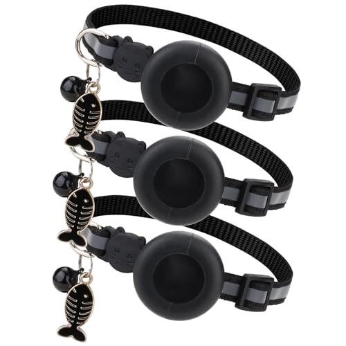 Roucerlin Reflektierendes Katzenhalsband, verstellbar, mit Fisch-Anhänger, Glocke und Schienenhalter, leichte Haustier-Anhänger für Mädchen, Jungen, kleine Katzen, Kätzchen, Geschenke, Schwarz, 3 von Roucerlin