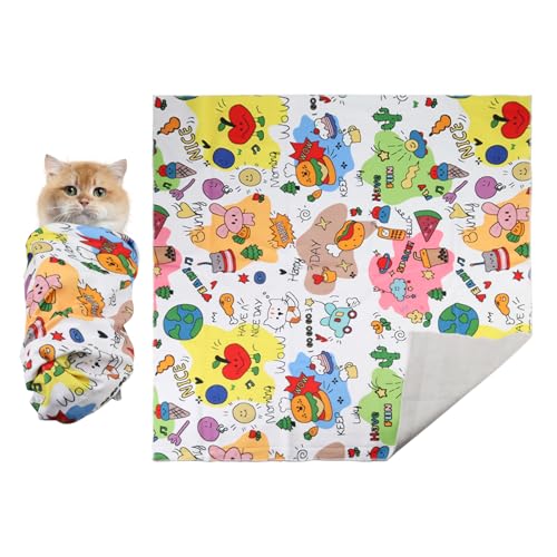 Selbstklebende Wickeltasche für Katzenpflege, kratzfeste Katzenwickel zum Schneiden von Nägeln, Anti-Flucht-Wickeldecke für Kätzchen, zum Trimmen, Baden, Clippen, beruhigende Medizin (bunt) von Roucerlin