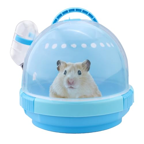 Tragbare Hamster-Tragetasche mit Wasserflasche und Griff, atmungsaktiver Meerschweinchen-Reisekäfig, Haustier-Tragetasche für Rennmäuse, Mäuse, Igel, Outgoing Transport (17,8 x 15,7 cm) (Blau) von Roucerlin