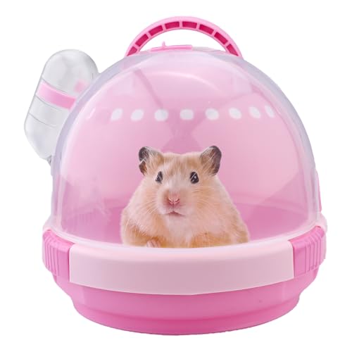 Tragbare Hamster-Tragetasche mit Wasserflasche und Griff, atmungsaktiver Meerschweinchen-Reisekäfig, Tragetasche für Rennmäuse, Mäuse, Igel, Outgoing Transport (17,8 x 15,7 cm) (Rosa) von Roucerlin