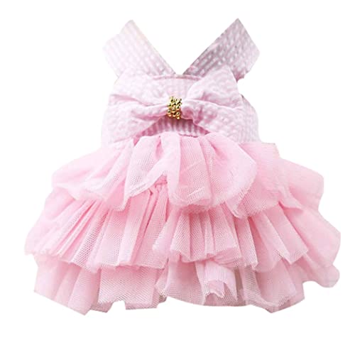Hundekleid Welpe Mesh Rock Haustier Party Sommerkleidung Kostüm mit Bogen für kleine mittelgroße Hundekatze gestreiftes Kleid von Rouloudun