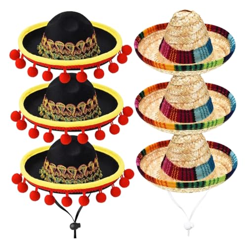 Mini Sombrero hüte 6pcs kleine Sombrero Party Hüte mit einstellbarem Kinngurt Mexikanische Party Gefälligkeiten für Menschen mexikanische Dekorationen Kinngurt von Rouloudun