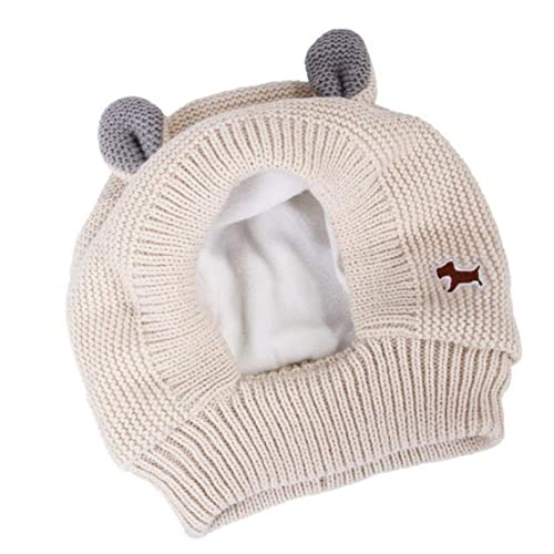 Winter Haustier Strickhut süße warme Hundekappe Ruhige Ohren Muffs Lärmschutz Hut Beige Haustier gestrickt von Rouloudun
