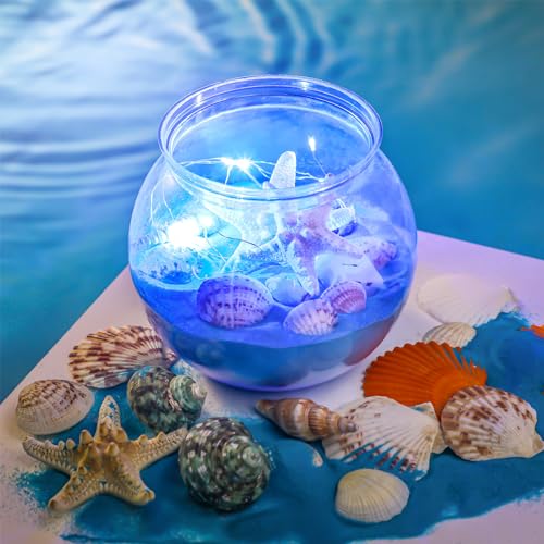 RoundFunny 12 Stück 850 ml Strand-Mottoparty-Tischaufsätze, 10,2 cm, robuste, runde Kunststoff-Fischschalen, gemischter Strand, natürliche Muscheln, Seestern mit blauen Lichtern, für Hochzeit RoundFunny 12 Stück 850 ml Strand-Mottoparty-Tischaufsätze, 10,2 cm, robuste, runde Kunststoff-Fischschalen, gemischter Strand, natürliche Muscheln, Seestern mit blauen Lichtern, für Hochzeit von RoundFunny
