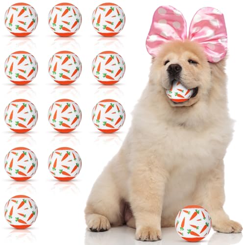 RoundFunny 12 Stück Oster-Karotten-Tennisbälle für Hunde, quietschende Oster-Hundebälle, lustiges Apportierspielzeug, Oster-Hunde-Tennisbälle für kleine, mittelgroße Hunde, Apportierspiel, leichtes von RoundFunny