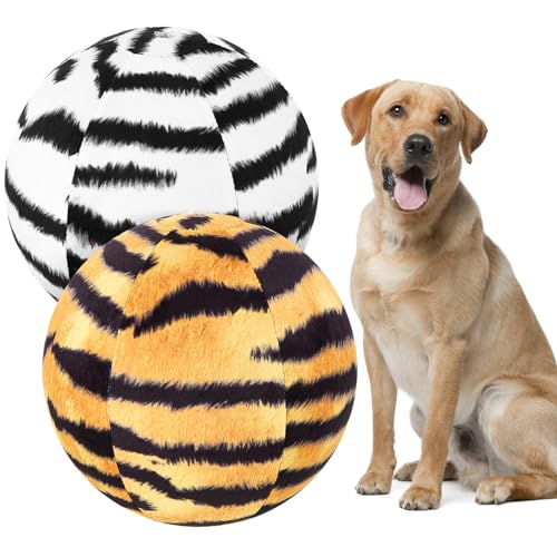 RoundFunny Großer Zebra-Ball und Tigerball, übergroßer Ball, Hunde, riesiger Ball, großes Haustierspielzeug, Sport, Apportierbälle, Outdoor, lustiger Plüschball für Hunde, Tierdrucke für kleine, von RoundFunny
