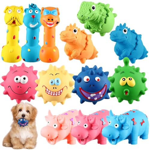 RoundFunny Quietschende Tiere, Hundespielzeug, langlebig, Latex, Quietschspielzeug, Kauspielzeug, Langeweile, interaktives Hundespielzeug, bunt, lustiges Apportierspielzeug für kleine, mittelgroße und von RoundFunny