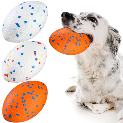 RoundFunny Unzerstörbarer Hundeball, Fußballspielzeug für aggressive Kauer, Hundespielzeugbälle, robuste große Hundebälle, schwimmendes Hundespielzeug für mittelgroße und große Rassen (3 Farben), 3 von RoundFunny