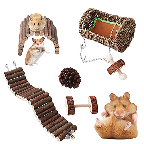 Rousey 6 Stücke Chinchilla Kauspielzeug Zubehör, Hamster Spielzeugset aus Naturholz, ZahnpflegeSpielzeug für Meerschweinchen, Hamster Kauspielzeug, für Birds Bunny Rennmäuse Kauspielzeug von Rousey