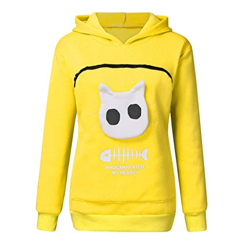 Routinfly Damen T-Shirts Hemdbluse Langarm Shirt Freizeit Oberteile Taschen-Sweatshirt Kann Katzen und andere kleine Tiere halten von Routinfly