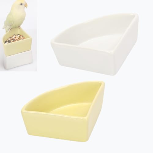 Keramik-Futternäpfe für kleine Haustiere, kippsicher, rutschfest und leicht zu reinigen, ideal für Hamster, Rennmäuse, Zuckergleiter, Mäuse, Chinchilla, Igel (Gelb + Weiß), 2 Stück von Rowcay