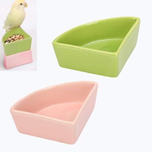Keramik-Futternäpfe für kleine Haustiere, kippsicher, rutschfest und leicht zu reinigen, ideal für Hamster, Rennmäuse, Zuckergleiter, Mäuse, Chinchilla, Igel (Rosa + Grün), 2 Stück von Rowcay