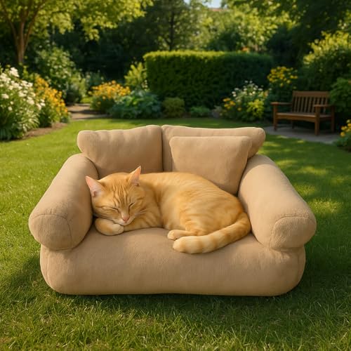 Roxlin Katzenbett kleines Hundesofa Flauschig und waschbar Katzensofa Hundebett für Katzen, weich Katzenbett katzencouch mit Rutschfester Unterseite (Camel, M) von Roxlin
