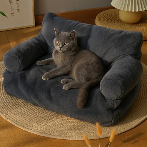 Roxlin Katzenbett kleines Hundesofa Flauschig und waschbar Katzensofa Hundebett für Katzen, weich Katzenbett katzencouch mit Rutschfester Unterseite (Grau, M) von Roxlin