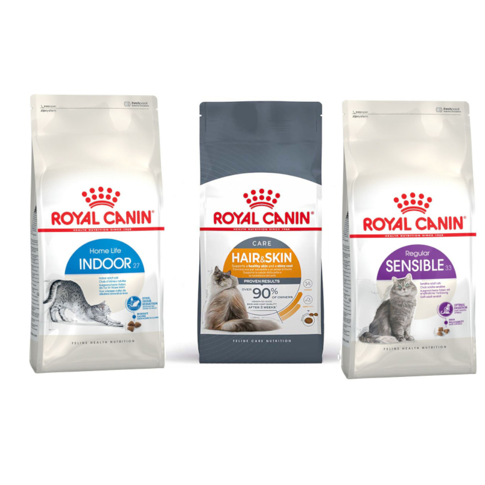 Royal Canin Probierpaket 3 x 400 g - Sensible 33 + Hair & Skin + Indoor 27 von Royal Canin Care Nutrition
