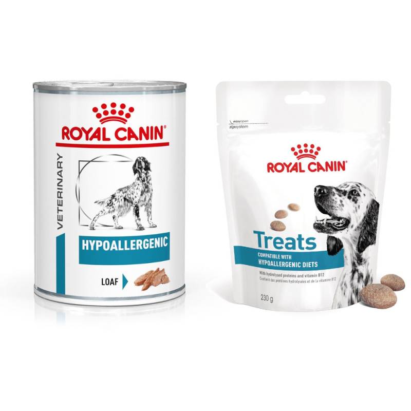 12 x 400 g Royal Canin Veterinary Canine + 230 g Snack gratis! - Hypoallergenic Mousse von Royal Canin Veterinary Diet