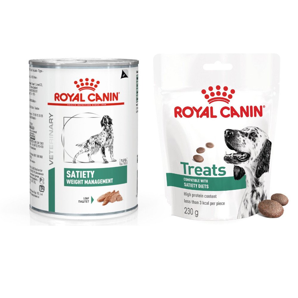 12 x 410 g Royal Canin Veterinary Canine + 230 g Snack gratis! - Satiety Weight Management Mousse von Royal Canin Veterinary Diet