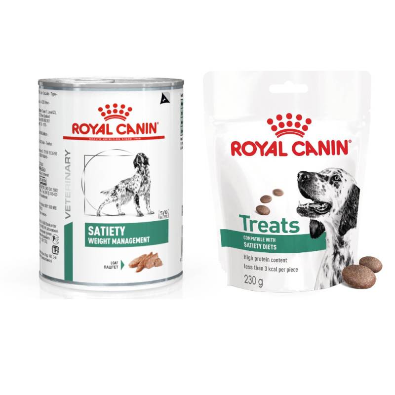 12 x 410 g Royal Canin Veterinary Canine + 230 g Snack gratis! - Satiety Weight Management Mousse von Royal Canin Veterinary Diet