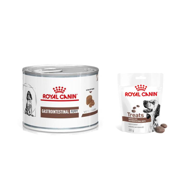 Royal Canin Veterinary Canine Gastrointestinal + 3 x 230 g Snacks gratis! - 12 x 195 g Puppy Ultra Soft Mousse von Royal Canin Veterinary Diet