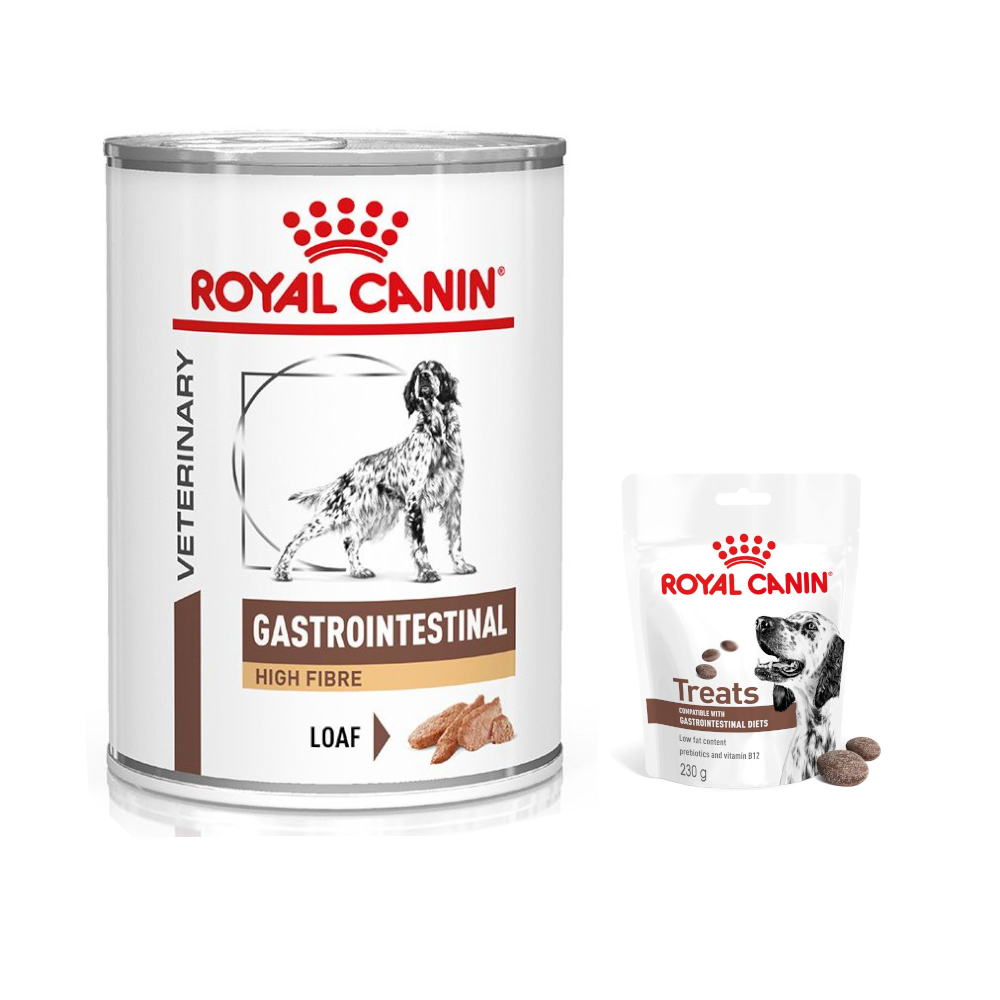 Royal Canin Veterinary Canine Gastrointestinal + 3 x 230 g Snacks gratis! - 12 x 410 g High Fiber Mousse von Royal Canin Veterinary Diet