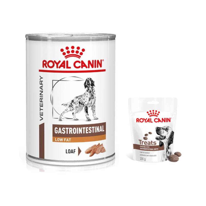 Royal Canin Veterinary Canine Gastrointestinal + 3 x 230 g Snacks gratis! - 12 x 420 g Low Fat Mousse von Royal Canin Veterinary Diet