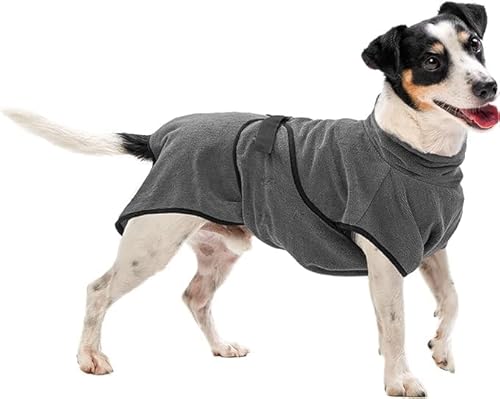 Royal Dry Bademantel Hund S - Rückenlänge 37-45 cm - Hundehandtuch - Mikrofase - Hundebademantel kleine Hunde - Schnell Trocknendes mit Klettverschluss - Grau von Royal Dry